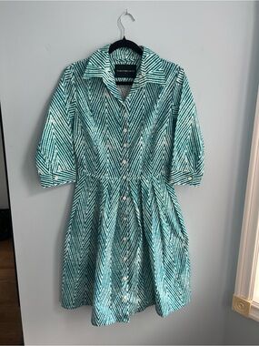 SAMANTHA SUNG Teal Chevron Midi Shirt Dress